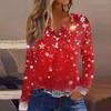Women's T Shirt Tee  Print Button Long Sleeve Knit Sweater Daily Weekend Fashion Basic V- Neck Regular Top