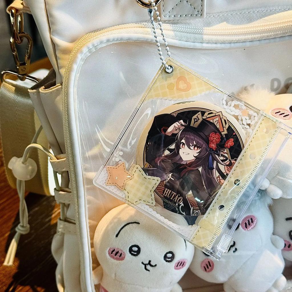 Japanese INS Star Plaid PVC Badge Holder 58~78mm Round Pin Badge Beautify Transparent Display Pocket Cute Cartoon Bag Pendant