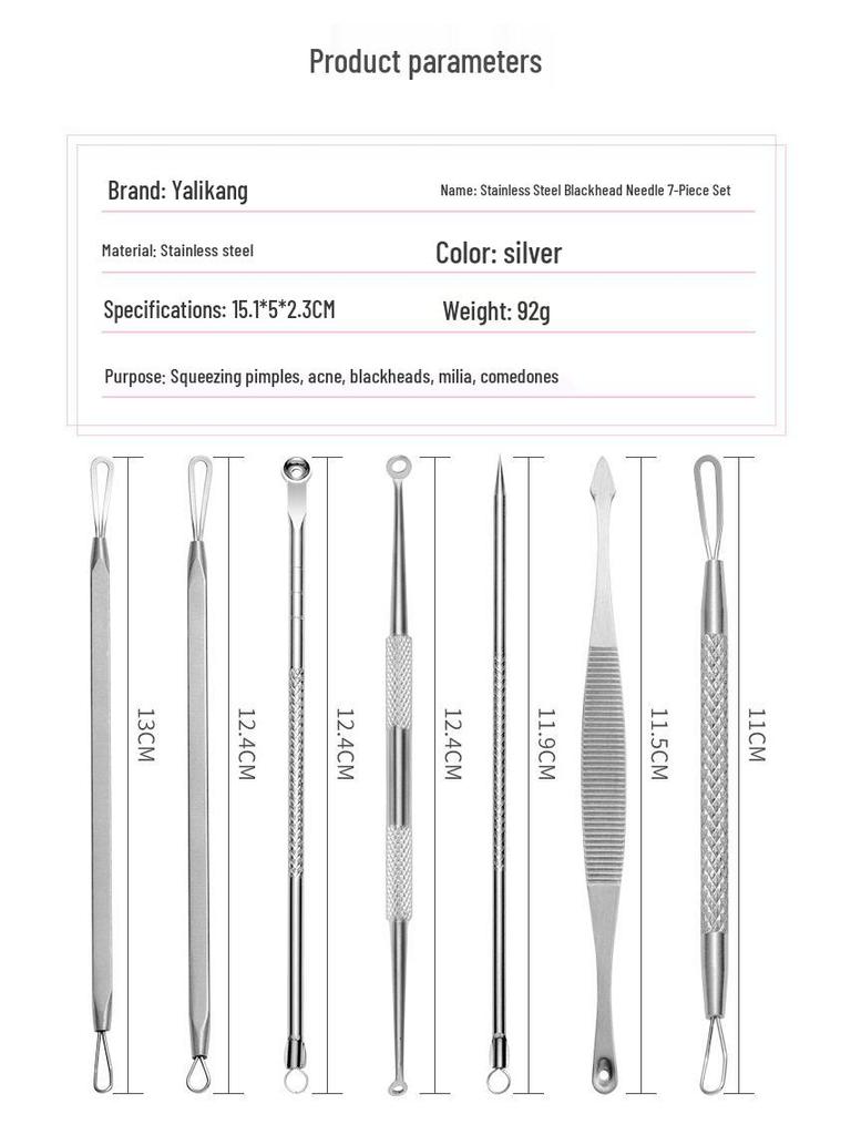 Stainless Steel 7-Piece Blackhead & Pimple Extractor Set with Double-Headed Tools for Acne Removal
