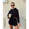 Womens Casual Hooded 2-Piece Set Long Sleeve Zip-Up Top With Drawstring Shorts Streetwear Outfit