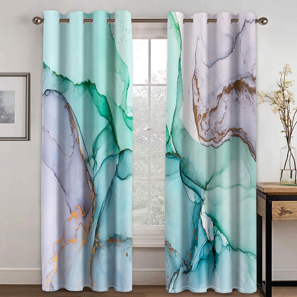 2pcs Modern Abstract Art Marble Textured Geometric Print Drape RodPocket Curtain Semi Blackout Curtains For Living Room Bedroom