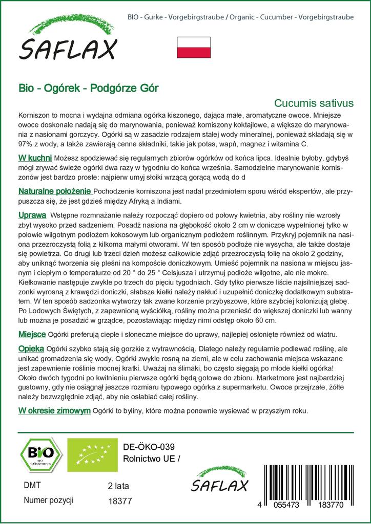 SAFLAX Garden in the Bag - Органический - Огурец - Vorgebirgstraube - 15 семян - С субстратом в подходящем стоячем пакете - Cucumis sativus