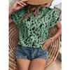 V Neck Fashion Leopard Print Women Tops Vintage Short Sleeve Blouse Loose Lady Shirts Office Casual Clothes Blusas Mujer 25584