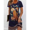 Элегантное женское платье с павлиньим и цветочным принтом - дышащая 3D-графика с круглым вырезом, короткими рукавами, платье-футболка