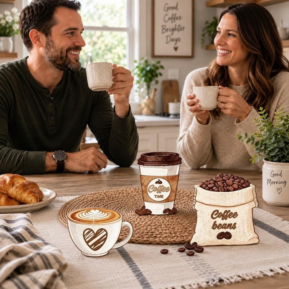 3 pcs Coffee Cup Desktop Ornament Country style Home Decoration Decorative Wooden Board Office