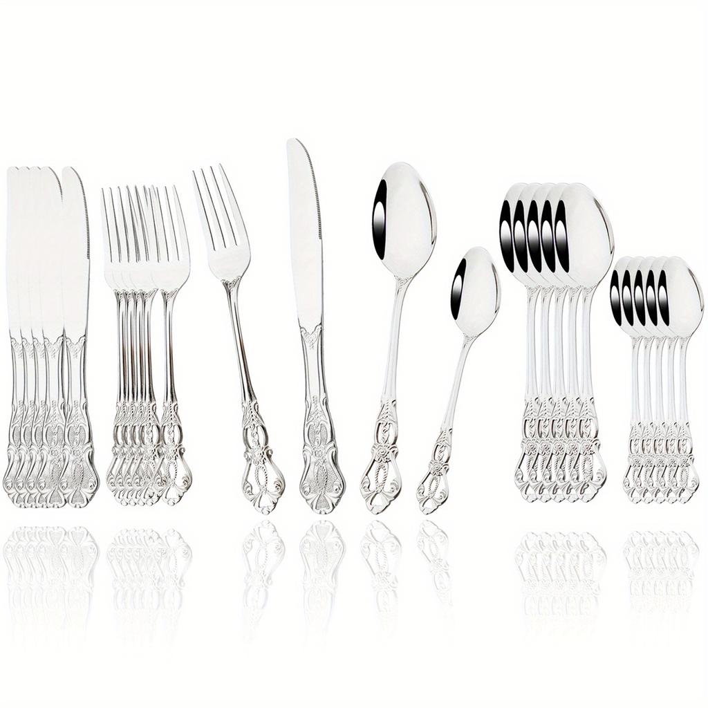 Набор столовых приборов из зеркальной полированной нержавеющей стали, 24 шт., посуда в стиле Crown Court, винтажная форма, кухонное и ресторанное серебро