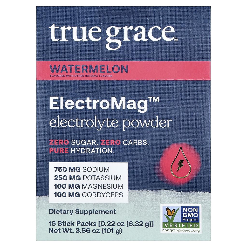 True Grace, ElectroMag™, Электролитный порошок, Арбуз, 16 стиков, 6,32 г (0,22 унции) Каждый