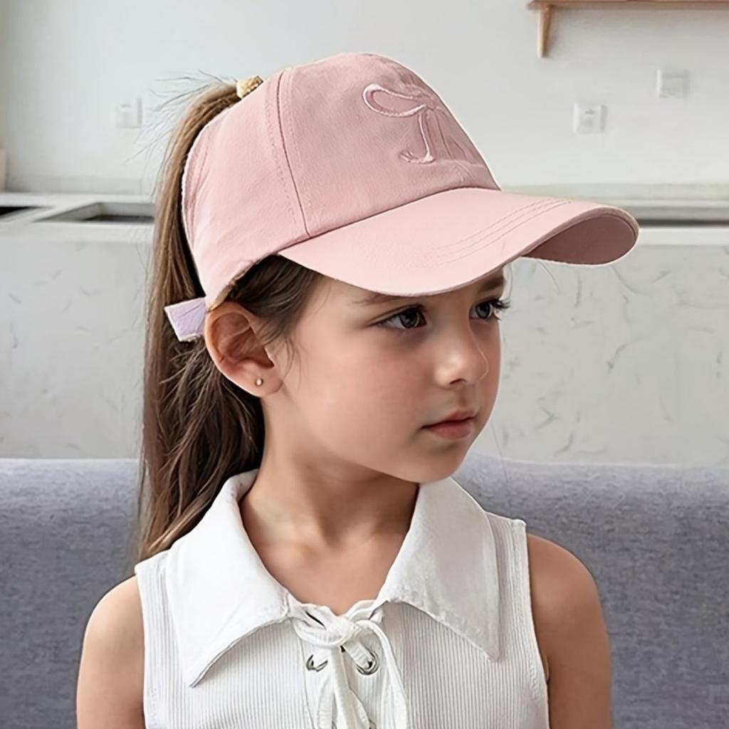 Комплект из 1 детской шапки, летние пустые цилиндры, детские шапочки с язычком утки, шляпы от солнца с вышитым бантом для девочек, бейсболки с завязанным хвостиком