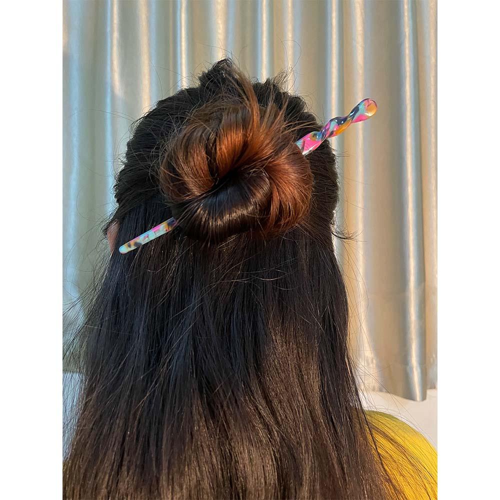 Girls Women Acrylic Marbling Pattern Vintage Hair Accessories Hair Sticks Hairpins Disk Hair