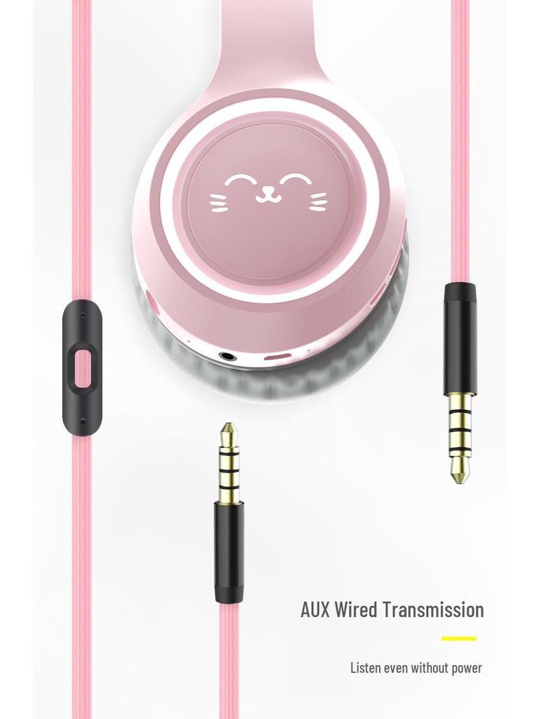 BH-300 Светящиеся беспроводные Bluetooth-наушники с кошачьими ушками и микрофоном для прямых трансляций
