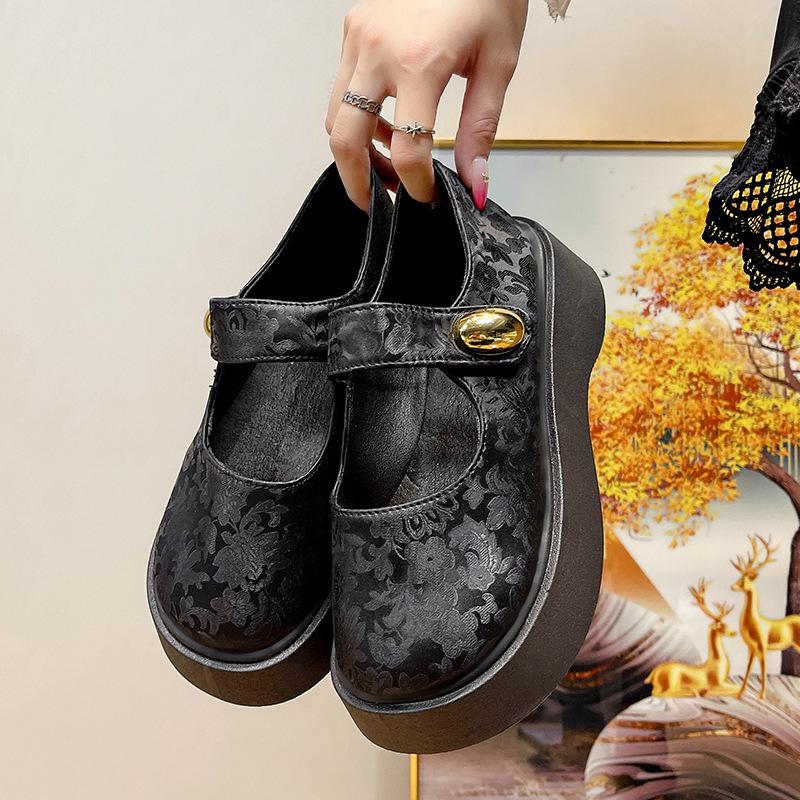 Туфли Мэри Джейн на толстом каблуке с круглым носком, с принтом, нежные, новые китайские, женские, осень 2025, новые, сказочные, повседневные, на платформе