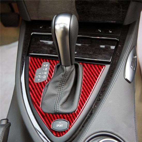 For BMW 6Series E63 E64 2004-2007 Red Carbon Fiber Auto Gear Shift Cover Trim