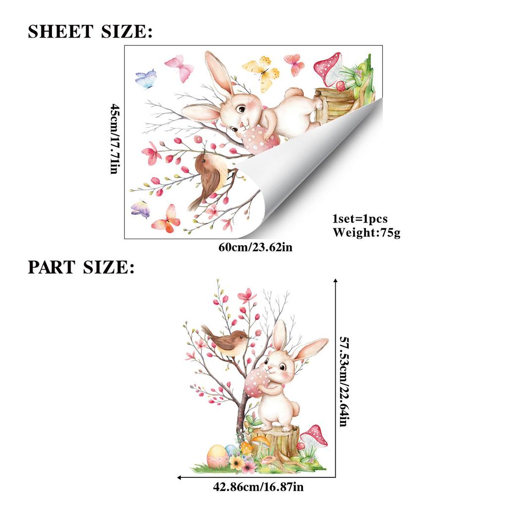 Пасхальный декор стен, Наклейки на окна, Пасхальный кролик, ветка с бабочками, Наклейки на стекло «Воскресение Иисуса», Пасхальный декор дома, Пасхальный баскский фестиваль