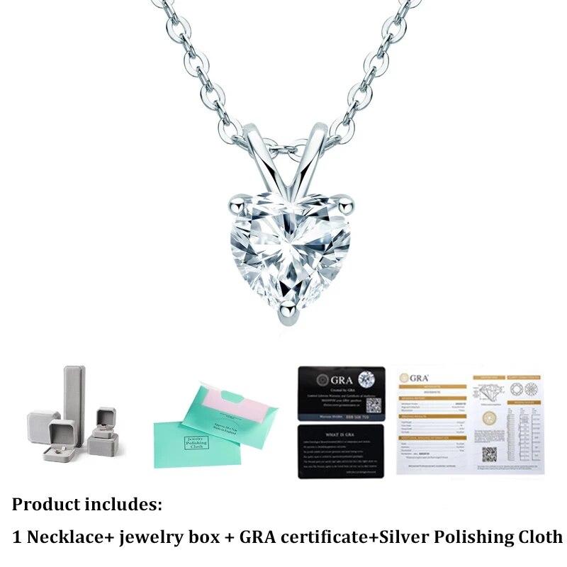 New Real Moissanite Heart Pendant Necklace VVS1 D Color Pure S925 Sterling Silver Fine Jewelry Gift for Women