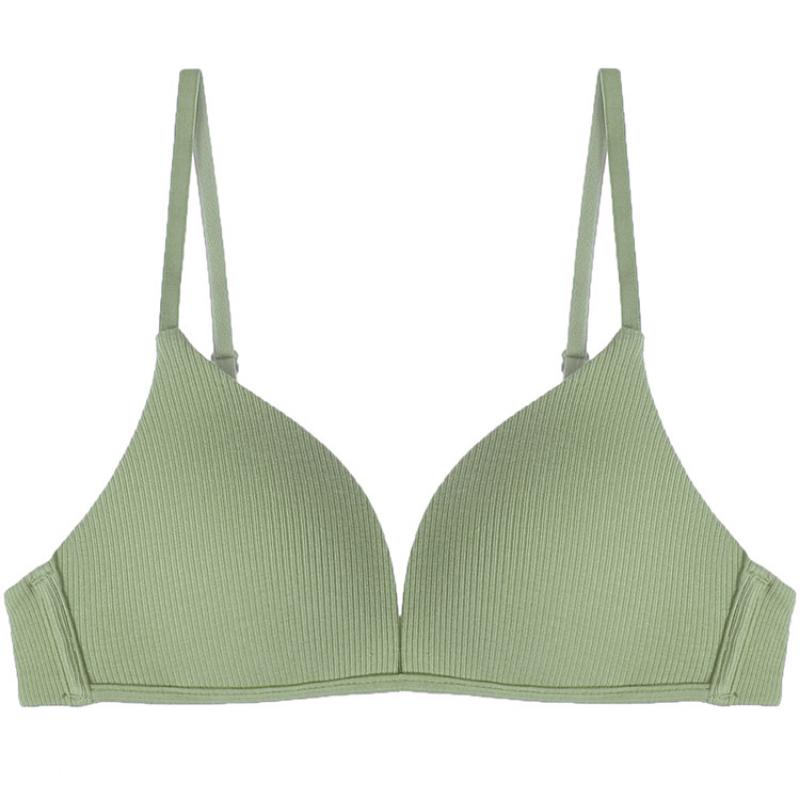 European and American Ribbed Simple Thin Mold Cup Deep V Without Steel Ring Gathering Bra Sexy and Comfortable Girl Underwear