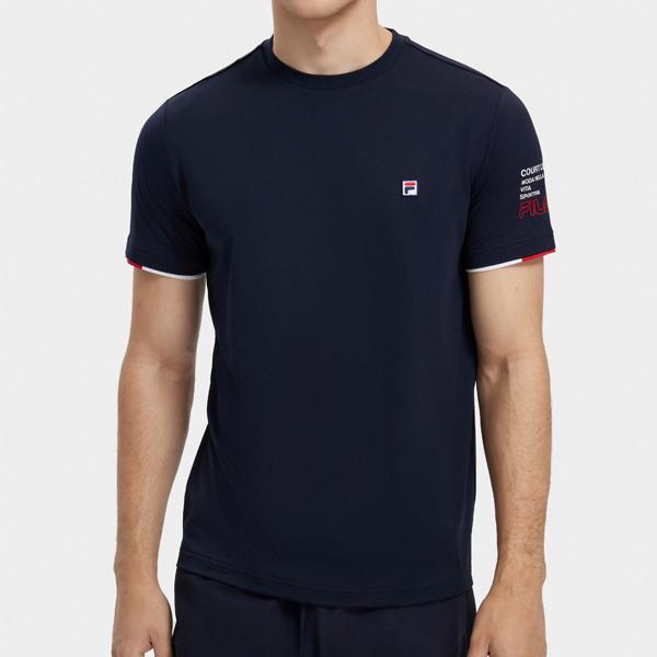 Fila Ss23 Теннисная спортивная футболка с коротким рукавом и круглым вырезом для мужчин Топы Темно-синий A11M323104FNV