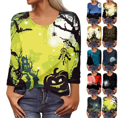 Рубашки с длинным рукавом для женщин, Хэллоуин с рисунком и графическим принтом, футболки, блузки, повседневные базовые топы больших размеров, пуловер