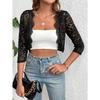 Women's 3/4 Sleeve Shrugs Elegant Sheer Floral Open Front Jacket Blazer Casual Lightweight Cropped Cardigan