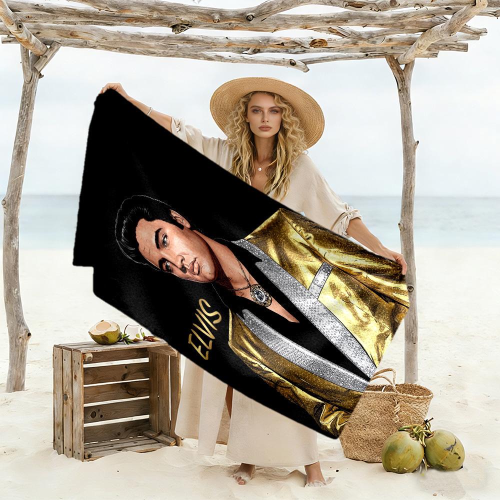 Rock Roll Legend Elvis Beach Towel Quick-Dry Soft Microfiber Comfortable Lightweight Perfect for Traveling Yoga Camping and Swimming