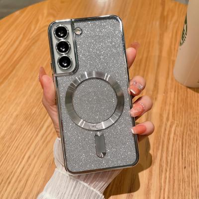 Покрытие с блестками для Magsafe, прозрачный чехол для Samsung S23 S22 Ultra S21 FE S20 Plus, магнитный бампер с беспроводной зарядкой, мягкий чехол