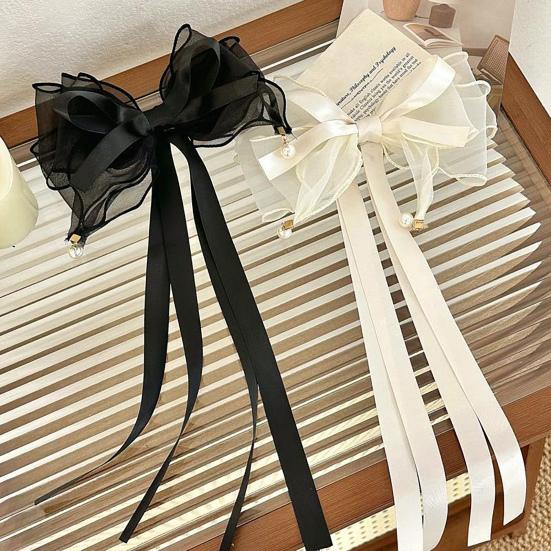 Women Hair Clip Mesh Yarn Ribbon Bowknot Decor Cartoon Hair Pin with Long Tail Sweet Hair Accessories