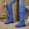 New Large-size Women's Shoes Pleated Women's Boots Belt Buckle But Knee Piled Boots Thick Heel Fashion Boots