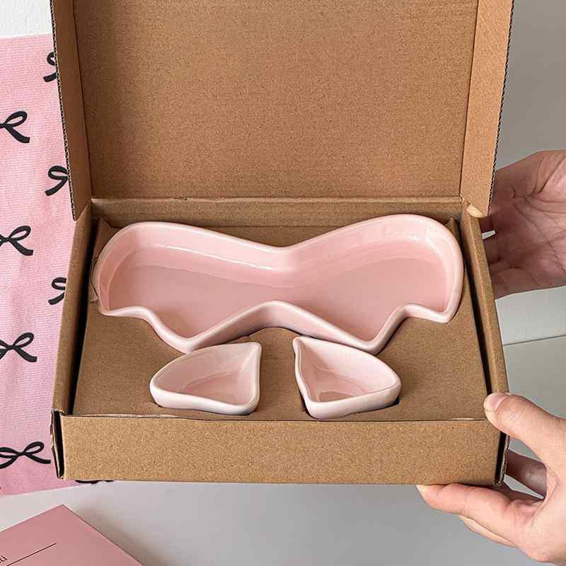 Керамическая тарелка для десерта с розовым бантом, креативный поднос для хранения украшений, симпатичные украшения для хранения, декоративный подарок для девочек