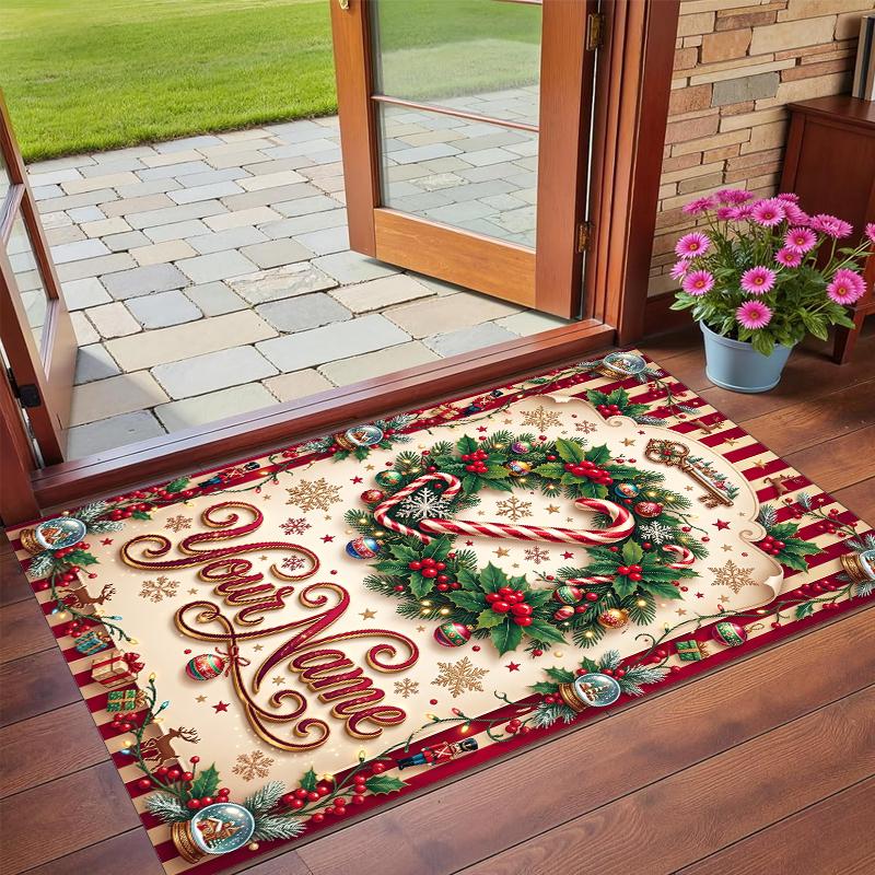 Christmas Custom Name Printed Square Area Rug Soft Non Slip Floor Carpet For Bedroom Holiday Gift
