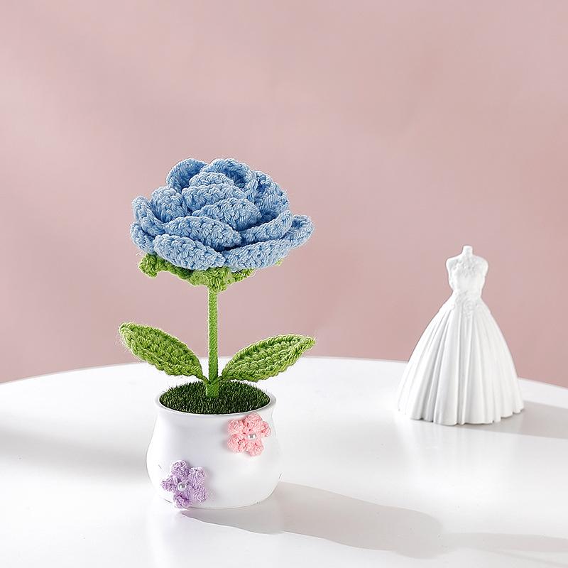 Креативный вязаный цветок в горшке, мини-искусственные цветы, растение, ручная работа, крючком, тюльпаны, готовый цветок в горшке, декор для дома, подарок