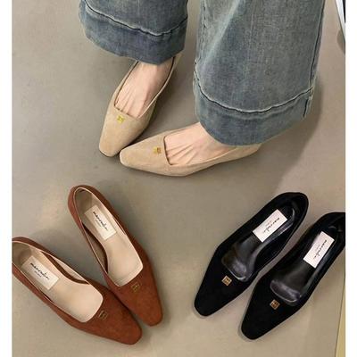 Знаменитость Xiaoxiangfeng высокие каблуки женские замшевые маленькие кожаные туфли с золотой пряжкой носить Мэри Джейн одинарные туфли весной и летом