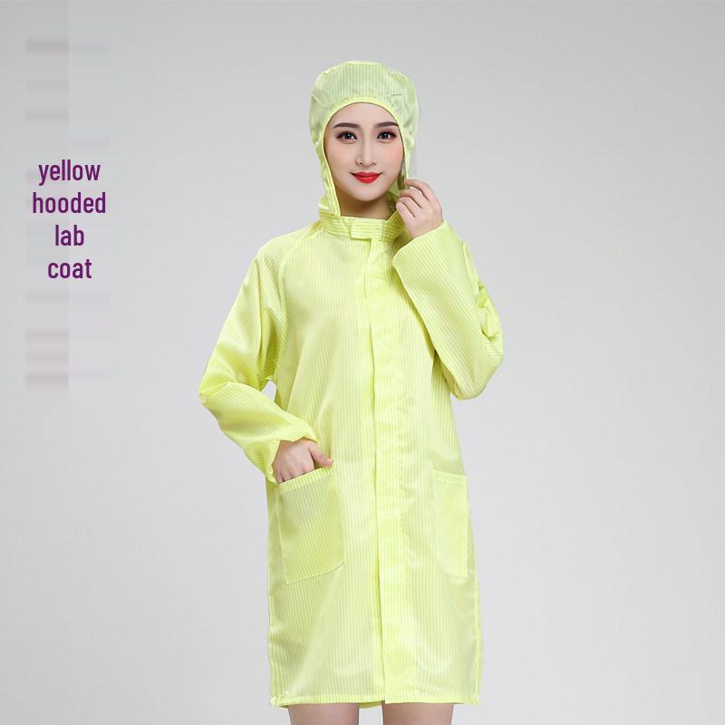 Unisex Anti-Static Dustproof Lab Coat with Hood - Long Sleeve, Blue/White for Cleanroom & Workshop.