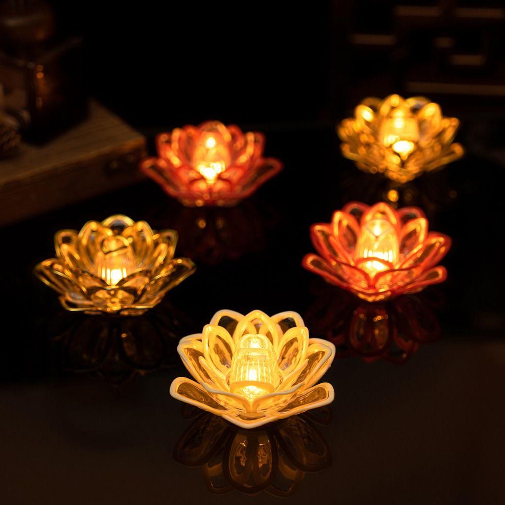 Soft Light Source LED Lotus Lamp Flicker Effect LED Candle Lamp Flameless Candle  Tabletop Display