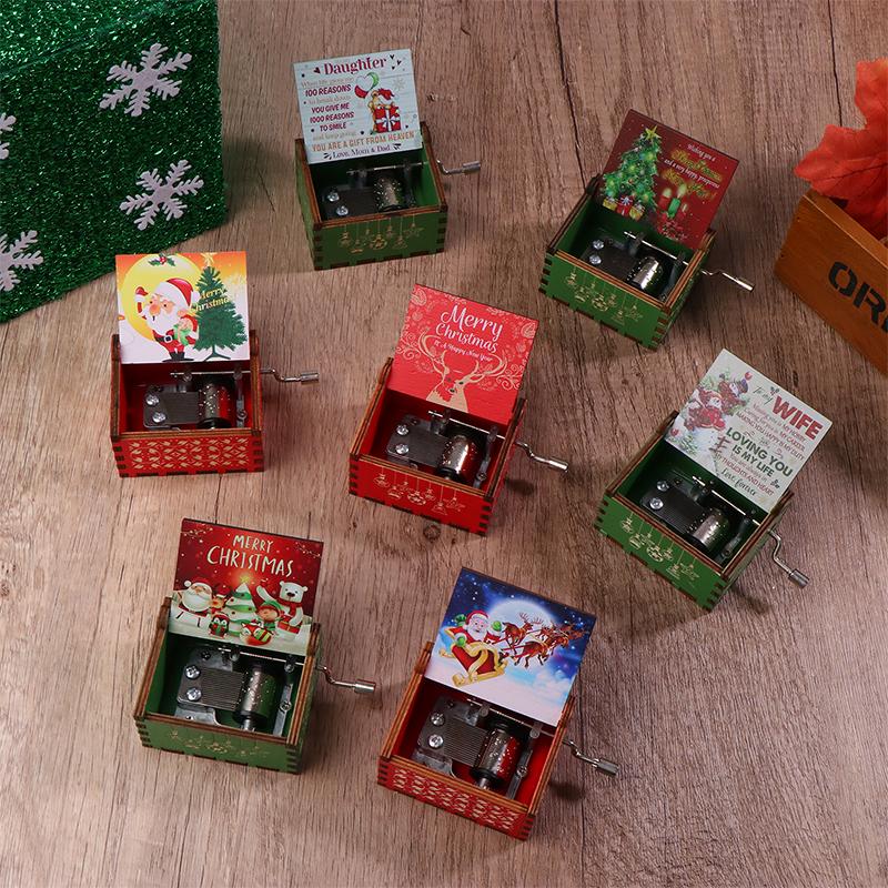 Рождественская деревянная музыкальная шкатулка с рукояткой на Хэллоуин, веселое рождественское украшение для дома, подарок на Рождество, день рождения, год