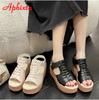 Fashion Aphixta Big Szie 43 Summer 7cm Wedge Heel Sandals Women Peep Toe Metal Zip Platform Shoes Cool Wedges Fashion Slides