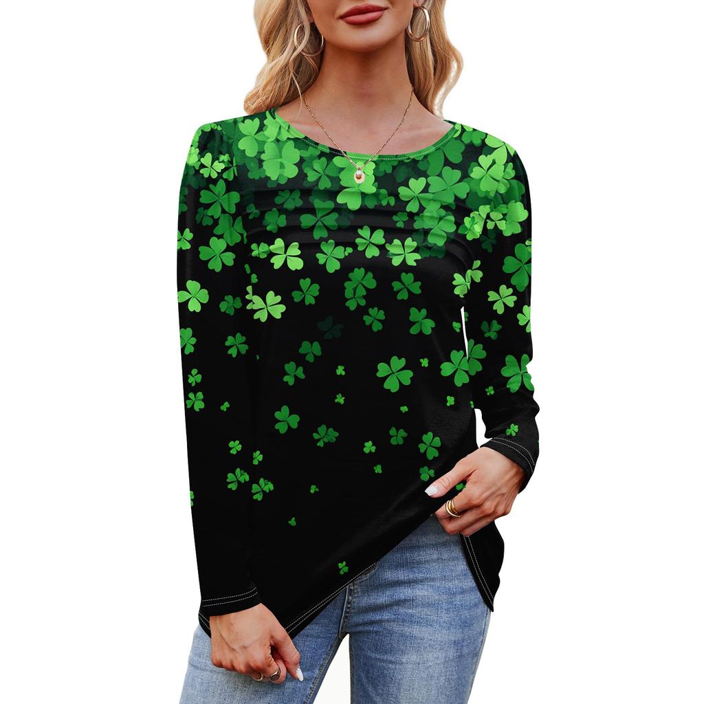 Женский свободный повседневный топ с круглым вырезом и длинными рукавами, модный топ