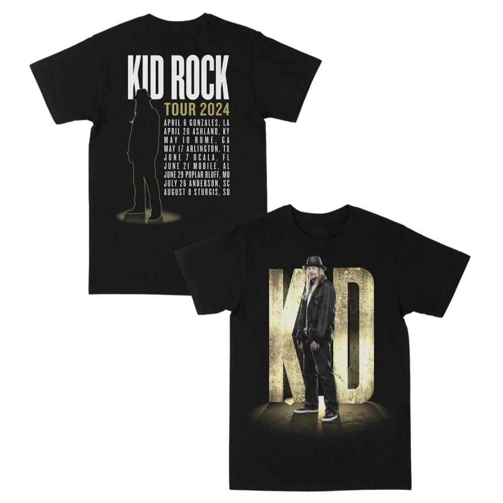 2 Sides Kid Rock Tour 2024 Black Cotton Shirt Full size S-5XL SN119 Unisex T-Shirt