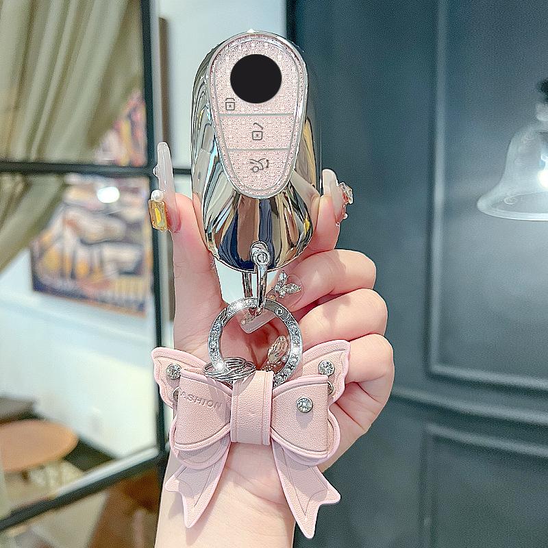 AAUH1 Pink Diamond Style TPU for Mercedes Benz C S Class W206 W223 S350 C260 C300 S400 S450 S500 Car Key Case Key Protector Shell Fob