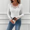 Женская футболка с длинным рукавом 2025 года с кружевной отделкой и отделкой стразами