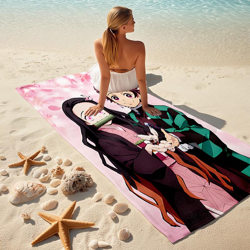 Japanese artist Koyoharu Gotouge's Demon Slayer beach towel, outdoor camping vacation swimming beach towel, outdoor absorbent bath towel blanket K36