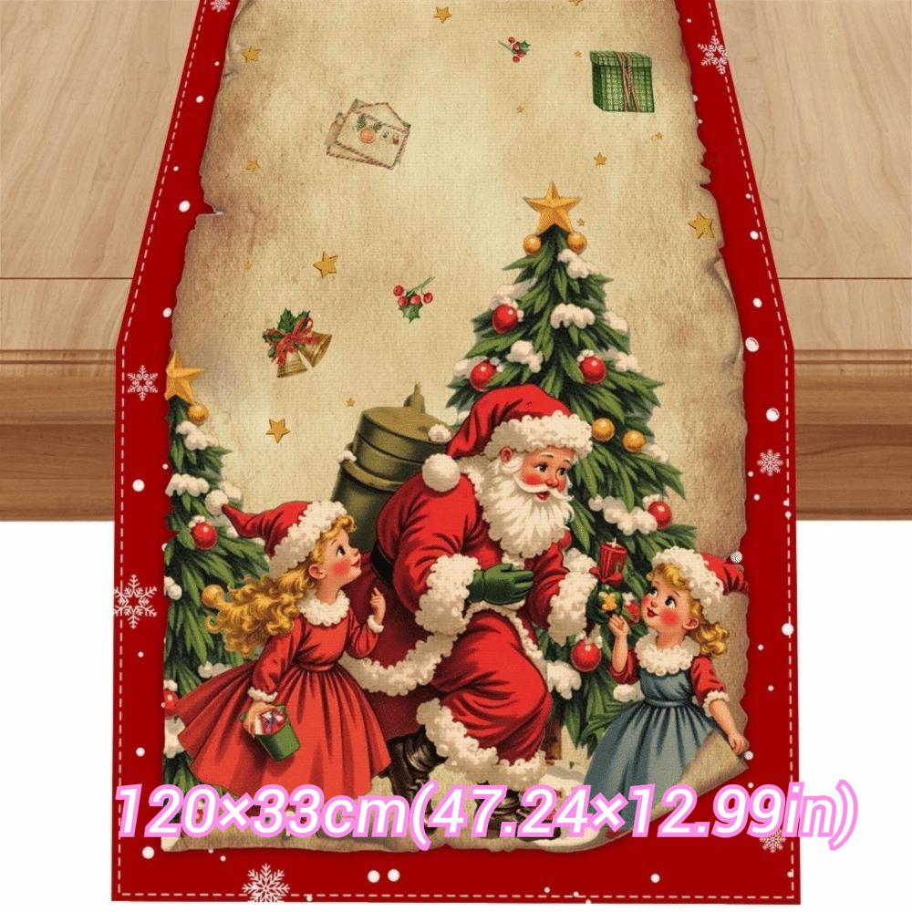 New Year Christmas Table Runner Santa Claus Xmas Bells Christmas Tablecloth Flag Cover Navidad Gift Table Cover Party Ornament