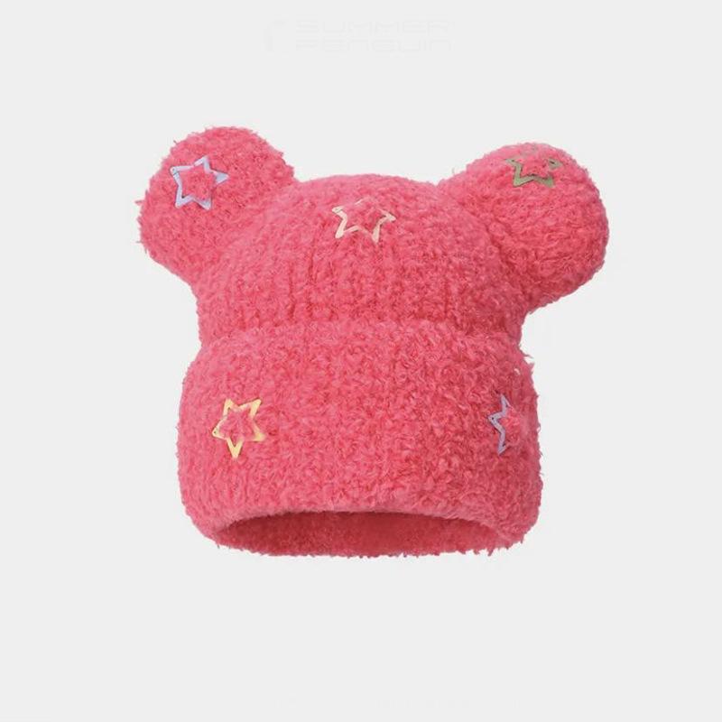 Новая зимняя шапка-пуловер в корейском стиле с милым медведем, утолщенная вязаная шапка для женщин, мягкая теплая вязаная шапка, чтобы показать маленькое лицо