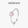 925 Sterling Silver Pink Crystal Hearts Opal Open Size 6-8 Finger Ring Sweet Simple Fine Jewelry For Women Birthday Gift