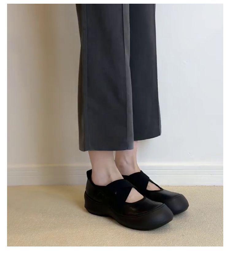 2025 новая платформа спортивные туфли Мэри Джейн с перекрестным ремешком, маленькие кожаные туфли, круглый носок, балетки, женские туфли с мелким вырезом, ретро одинарные туфли