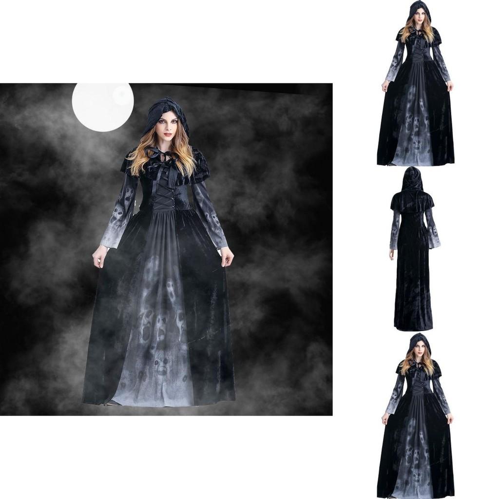 Хэллоуинское косплей-платье для женщин с принтом скелета, полиэстер, фэнтези, костюм злой ведьмы, вампира, мертвой души, костюм на Хэллоуин