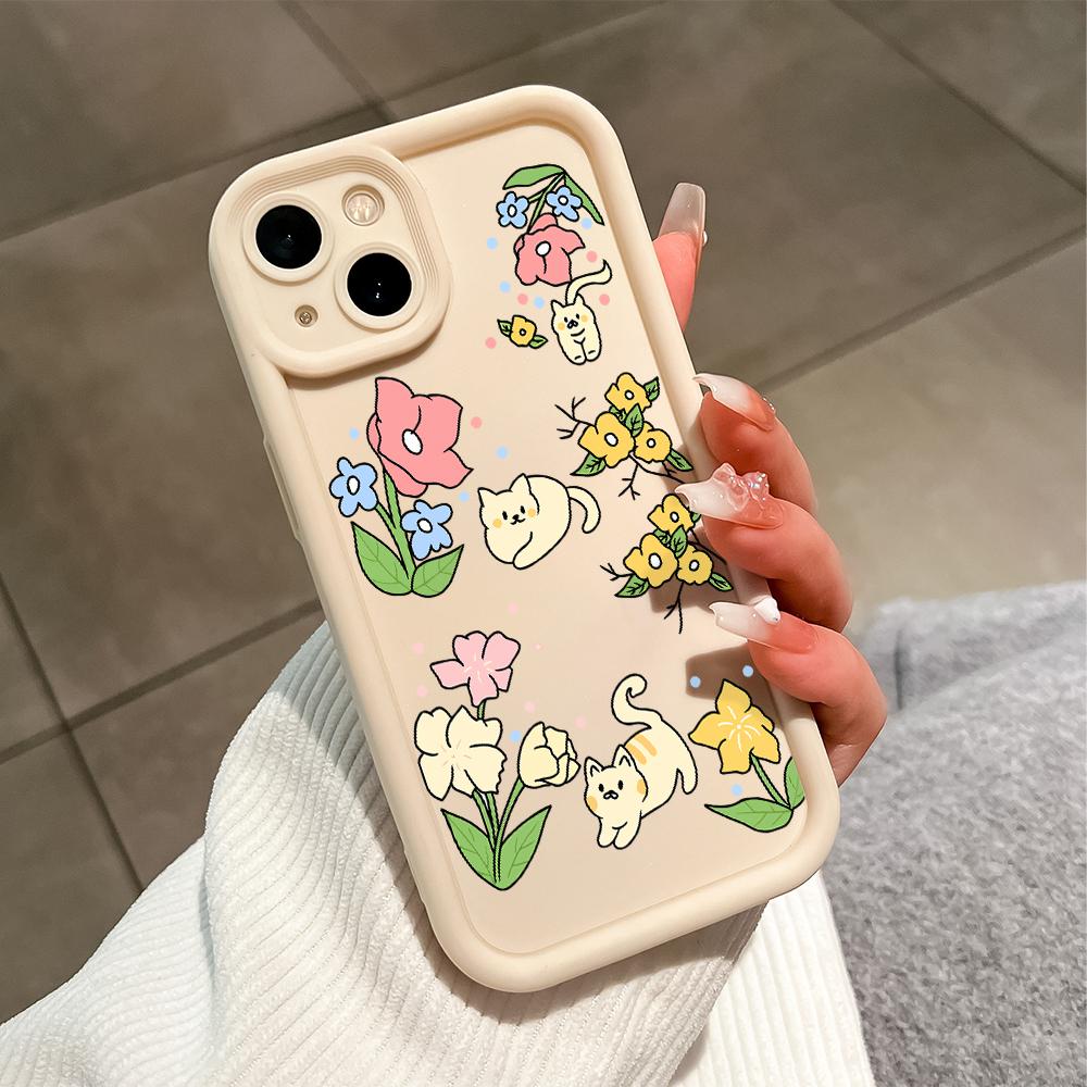 Чехол для телефона с рисунком мультяшного кота и цветов для iPhone Samsung Galaxy Xiaomi Redmi POCO HUAWEI Honor, противоударный резиновый мягкий гибкий чехол