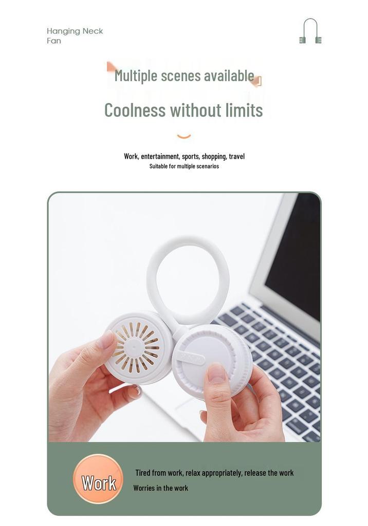 Portable USB Neck Fan - Silent, Foldable, Leafless Design for Outdoor Use