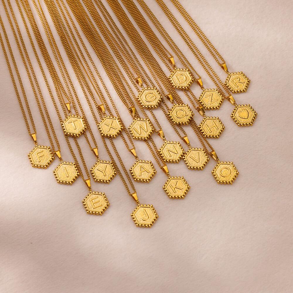 Именные шестиугольные ожерелья для женщин из нержавеющей стали с буквой от A до Z, шестиугольная подвеска, ожерелье, подарок на день рождения, свадьбу, ювелирное украшение