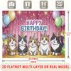 2D Cartoon Kitten Birthday Backdrop Pink Curtain Balloon Party Background