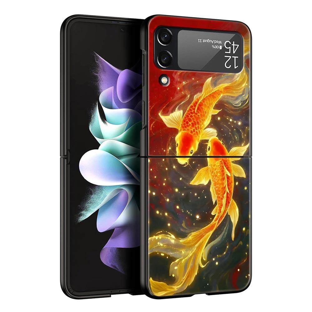 Жесткий чехол из поликарбоната с изображением золотой рыбки для Samsung Galaxy Z Flip 7 6 5 4 Черный чехол для Galaxy Z Flip 3 Складной корпус Fundas Сумка