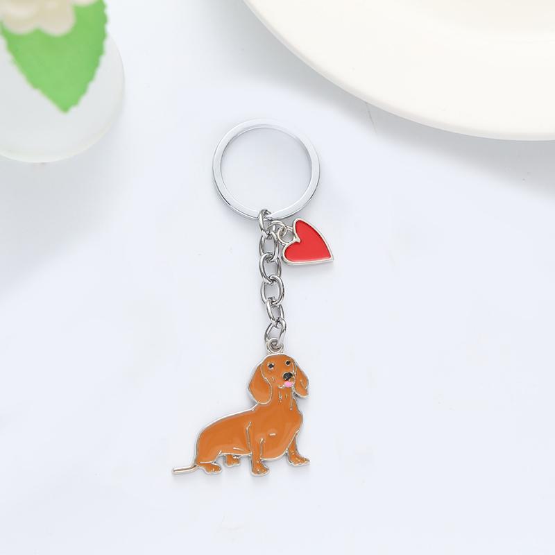 Kawaii Cute Dachshund Keychain Creative Cartoon Metal Dog Pendant Keyring Bag Decoration For Couple Gifts